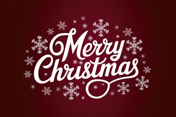 White Merry Christmas lettering with snowflakes on a red background.