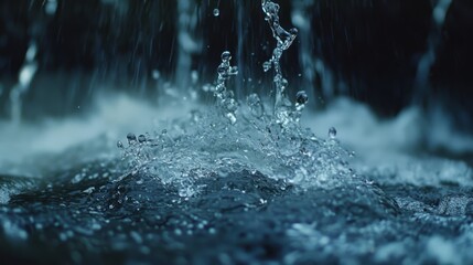 Water droplets splashing on a dark surface.