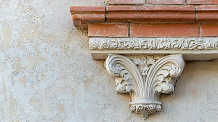 Detailed Close-Up of Decorative Stucco and Brickwork Featuring Ornate Design and Textured Surfaces for Architectural and Design Applications