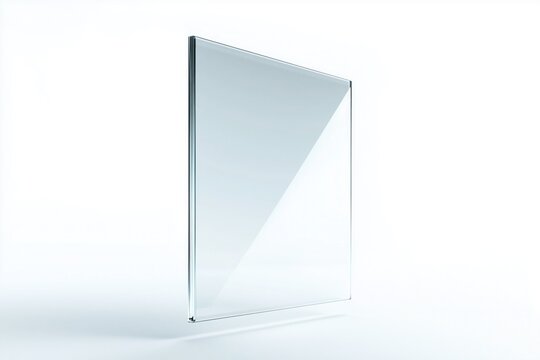 Transparent rectangle screen or advertising stand made of glass floating in air on white background