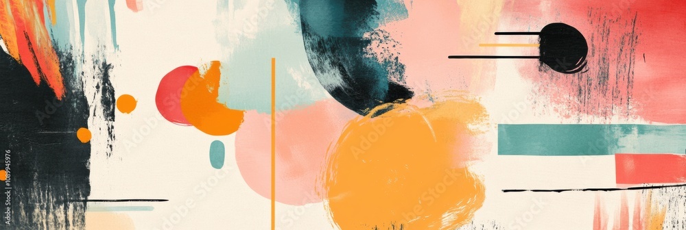 Aufkleber Colorful abstract paint strokes and geometric shapes blend together, creating a lively and dynamic composition that captivates the eye. Generative AI