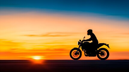 Fototapeta premium Silhouette of a motorcycle rider on an open road, darkening dusky sky, focus on motion and freedom, Biker silhouette, Recharge and excitement