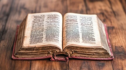 Obraz premium Open Ethiopian Bible on Wooden Table Showcasing Pages of Sacred Texts with Ancient Script and Rich Historical Significance for Religious Study and Reflection