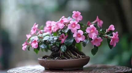 Fototapeta premium The combination of flowers and leaves on bonsai plants makes them look charming and exotic 