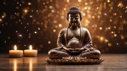 Fototapeta premium Buddha Brown sparkles star ligt, copy space for text, ai