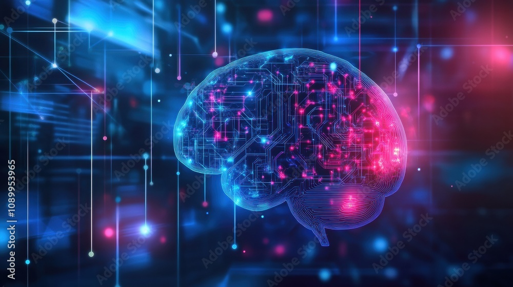 Leinwandbilder this artwork illustrates a colorful digital brain filled with intricate patterns, symbolizing advanc