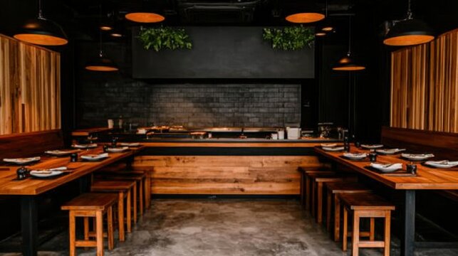 Cozy Izakaya Interior with Wooden Decor and Yakitori Grill
