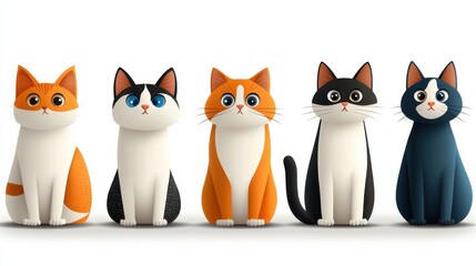 Obraz premium Colorful Flat Design Cats in Various Fur Colors