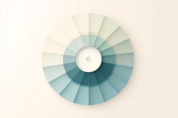 A circular gradient design in neutral and blue tones with symmetrical segments creating a minimalist abstract visual effect  
