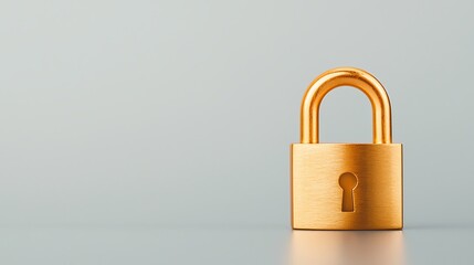 Naklejka premium A shiny golden padlock sits on a light background, symbolizing security and protection.