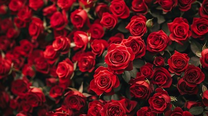 A vibrant display of red roses, symbolizing love and beauty, creating a romantic and lush atmosphere.