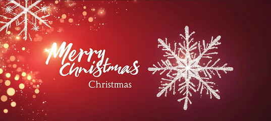 red background with the text Merry Christmas written in white bold cursivestyle text and glowing Delicate snowflakes symbol is falling adding a wintry festive touch The