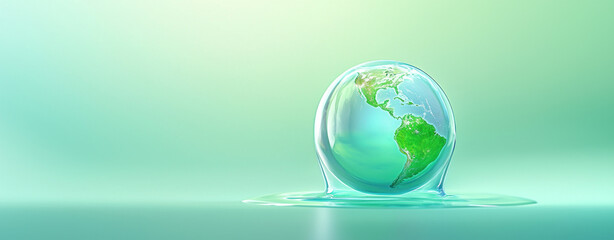 clear water drop encases miniature Earth, symbolizing environmental awareness and protection. This captivating image highlights beauty of our planet