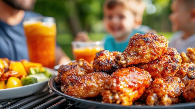 Family Gathered Around Delicious Fried Chicken