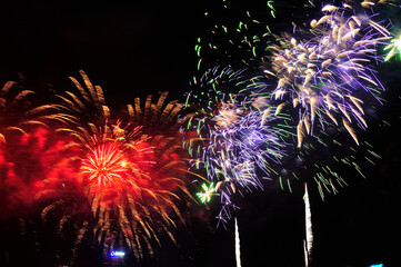 Fireworks at Night. Fireworks on black Background. Colorful of fireworks in night sky background....