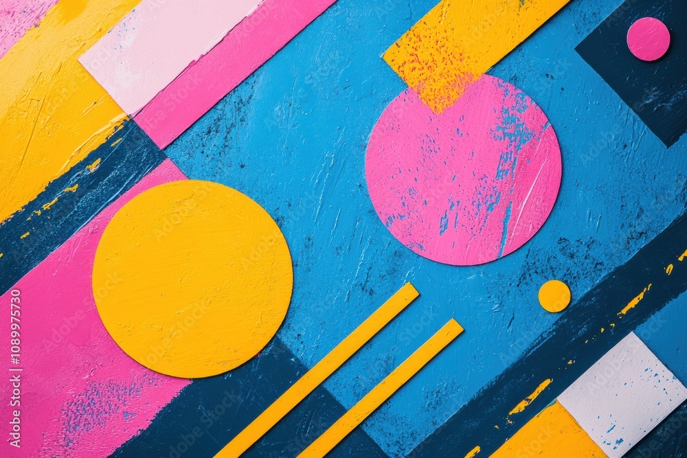Aufkleber bold paint strokes and geometric shapes create an engaging design filled with vibrant colors, showca