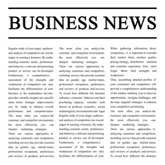 Fototapeta premium Newspaper article. Title Business News and text on white background