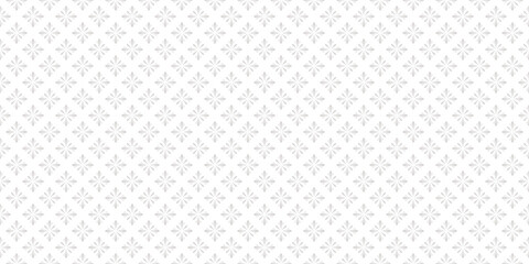 Fototapeta premium Subtle vector geometric floral seamless pattern. Simple gray and white delicate texture in oriental style. Abstract minimal background with small flower silhouettes, diamond shapes, stars, snowflakes