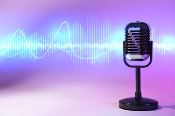 Sound wave and microphone on color gradient background