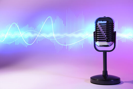 Sound wave and microphone on color gradient background