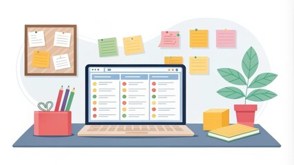 Virtual Assistant A workspace with a computer and sticky notes representing organization and support tasks handled by a virtual assistant.