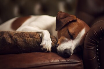 Cozy dog resting in a transformed vintage suitcase pet bed