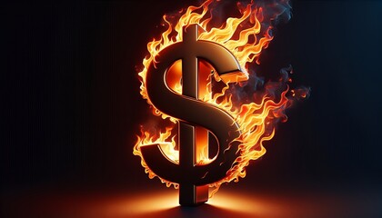 A burning dollar sign, symbolizing financial instability or greed.
