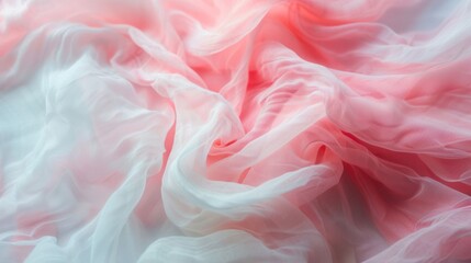 Fototapeta premium The fabric features a gentle blend of soft pink and white, flowing gracefully and evoking a light, airy feel in any setting