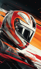 Fototapeta premium Racer with Helmet in Speed Tech Style for Motorsport Fan Site