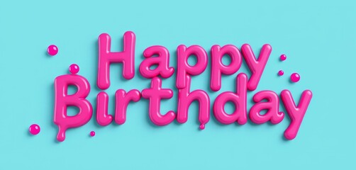 Fototapeta premium Pink Happy Birthday Text Illustration, Colorful 3D Letters, isolated solid Background, Marketing Concept