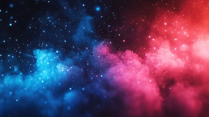 Obraz premium Abstract cosmic nebula with red and blue smoke and glowing stars.