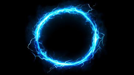 Naklejka premium Space-time continuum a glowing electric blue lightning round frame hovering in deep space, with a vibrant plasma portal acting as a gateway to another dimension. Space-Time Portal. Illustration