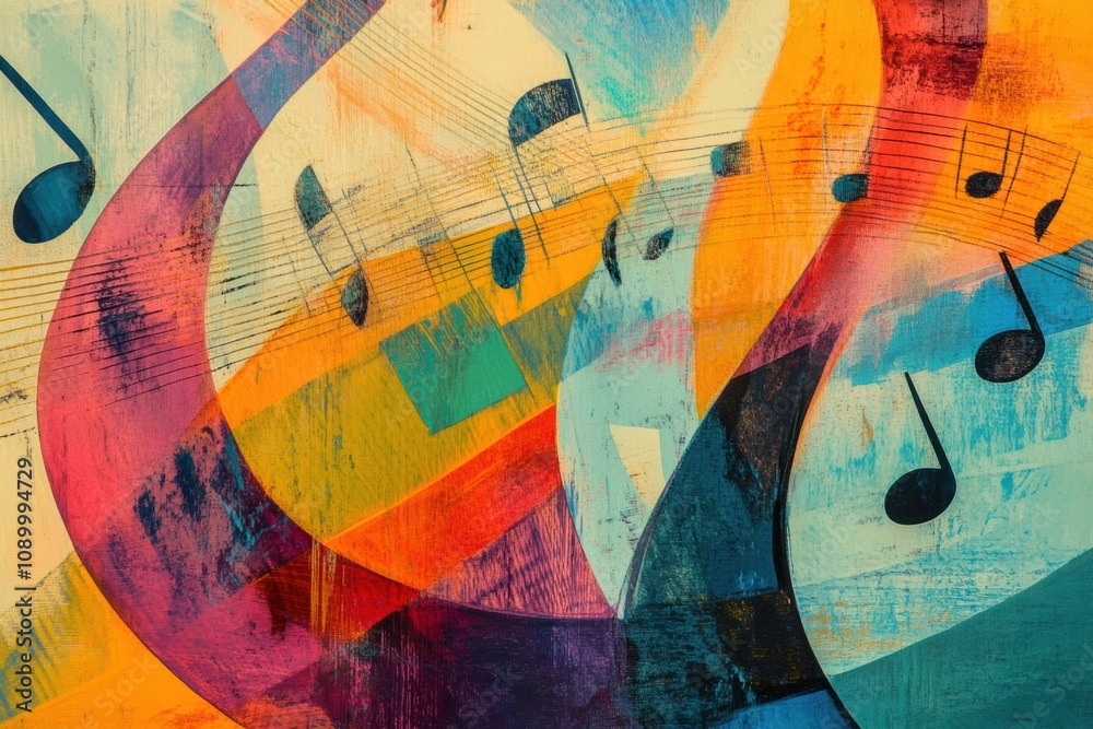Aufkleber colorful representation showcases sound waves flowing with musical notes, highlighting the rhythm an