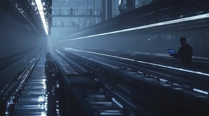 Futuristic Factory Maintenance Data Monitoring on Assembly Line with Ambient Lighting