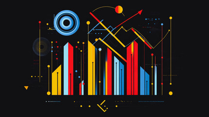 Abstract black background with Colorful charts and graphs with statistics to innovative analyze business potential and forecast future development of companies growth.