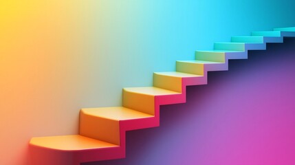Obraz premium Optimized Workflow Chart Illustrating Efficient Outsourced Business Processes in Vibrant Gradient Staircase Design
