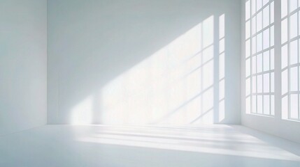 Fototapeta premium Bright and Minimalist Interior Space with Natural Light Streaming Through Large Windows, Perfect for Modern Design and Photography Projects