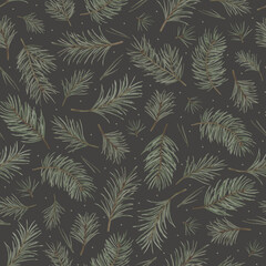 Hand drawn seamless christmas pattern on dark background.