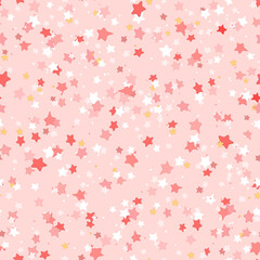 Star seamless pattern. Cute girlish pattern with stars, on a pink background, for printing on fabrics, clothes, paper.