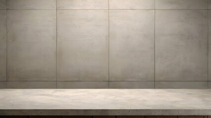 Empty concrete tabletop with a modern concrete wall backdrop, perfect for showcasing cosmetics, drinks, or food.