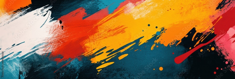 Poster An array of bold paint strokes and geometric shapes blend together, showcasing a lively and colorful exploration of abstract forms and textures. Generative AI