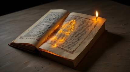 dazzling book featuring the inscription and symbol "Happy Guru Nanak Jayanti"