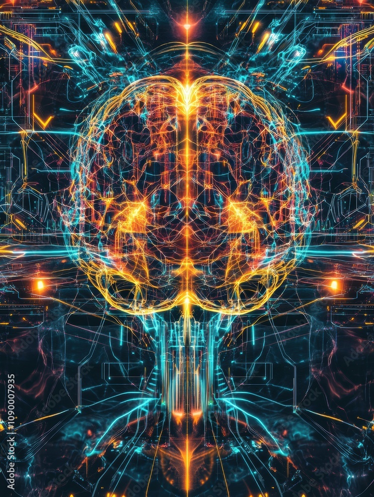 Leinwandbilder a stunning abstract representation showcases a digital brain illuminated by vibrant colors, highligh