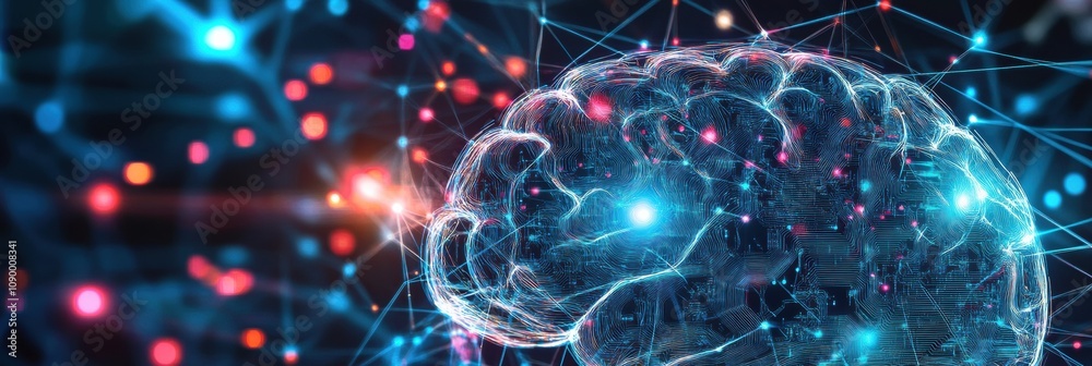 Aufkleber An abstract visual of a brain rendered digitally, showcasing glowing connections and colorful patterns that mimic neural networks. Generative AI