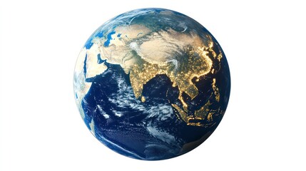 Obraz premium An image of the earth from space, showing night lights, an asia map, and an image of china and india isolated on a white background, in a png format