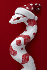 Cute Coiled Snake Wearing New Year's Cap with Festive Stars