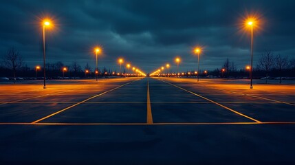 Obraz premium Evening Glow Over Empty Parking Lot at Dusk