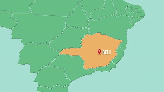 Mapa de Brasil con divisi&oacute;n pol&iacute;tica resaltando el estado Minas Gerais con su capital Belo Horizonte.
