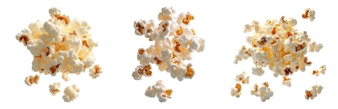Piles of Freshly Popped Popcorn. Isolated on transparent background