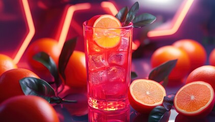 Citrus Cocktail with Neon Lights